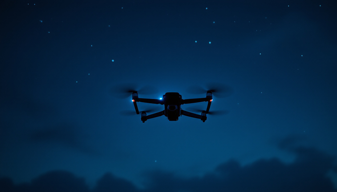ISR quadcopter silhouetted against a night sky
